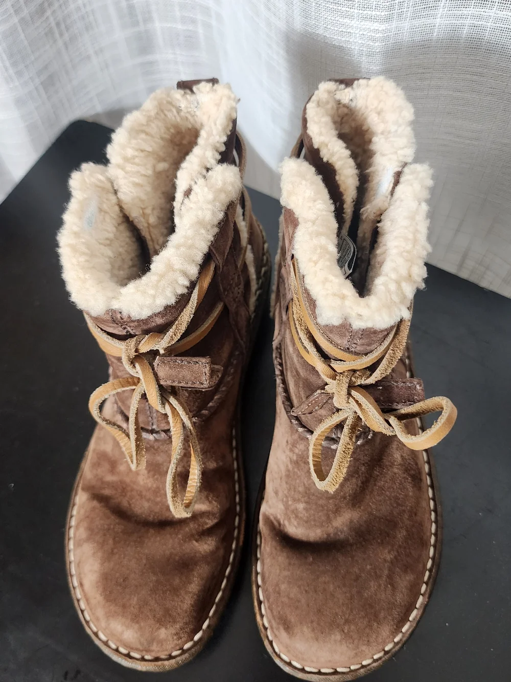 UGG Chestnut Suede Shearling-Lined Lace-Up Ankle Booties